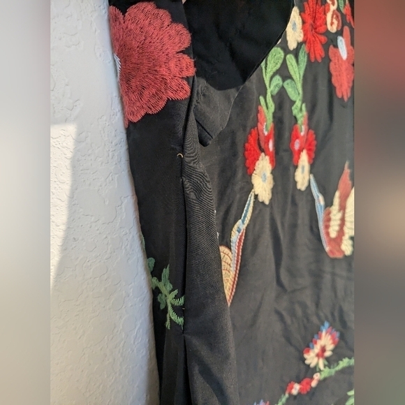 Zara Floral Birds Embroidered Silk Blend Tiered Mini Dress Feminine Bohemian - Picture 12 of 15